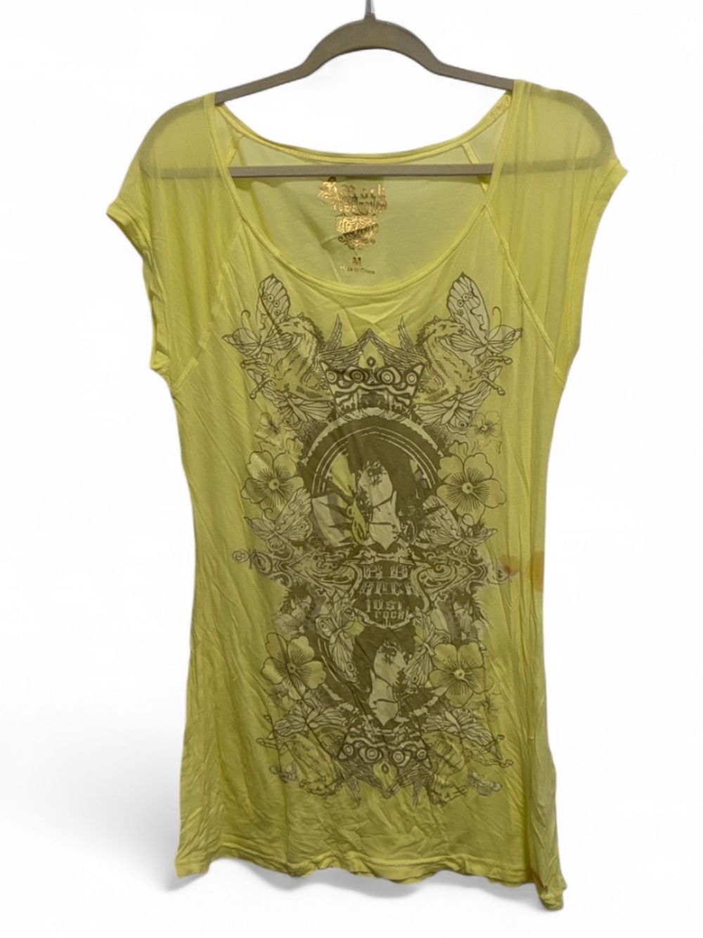 ReRock for Express Yellow Retro Graphic Scoop Neck Cap Sleeves Mini Shirt Dress